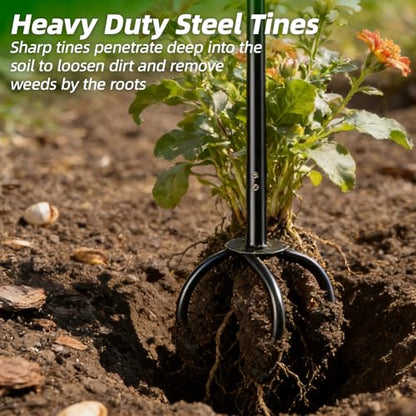 Garden Twist Tiller Cultivator, Manual Hand Tiller Garden Claw Heavy Duty, Lawn Aerator Soil Lossener with Steel Tines and Ergonomic Handle for Garden Bed and Plant Box