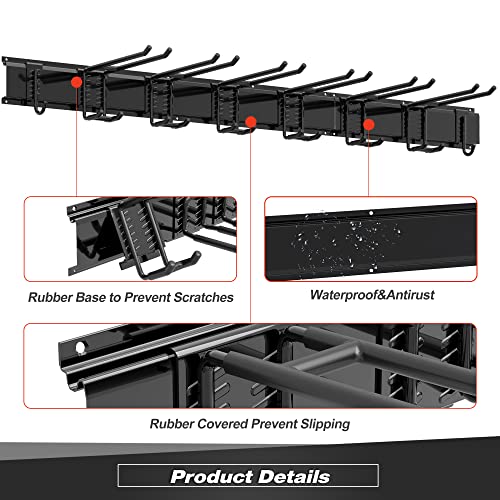 Sttoraboks Garage Wall Organizer, Heavy Duty Tool Hangers for Garage Wall with 8 Double Hooks & 3 Rails, Tool Organizer Wall Mount, Garage Hanging Storage Rack for Shovel, Rake, Broom and Ski Gear - size: 51inch 3 panels+8 hooks