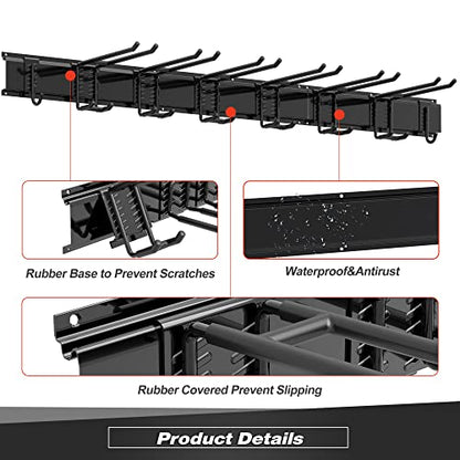 Sttoraboks Garage Wall Organizer, Heavy Duty Tool Hangers for Garage Wall with 8 Double Hooks & 3 Rails, Tool Organizer Wall Mount, Garage Hanging Storage Rack for Shovel, Rake, Broom and Ski Gear - size: 51inch 3 panels+8 hooks