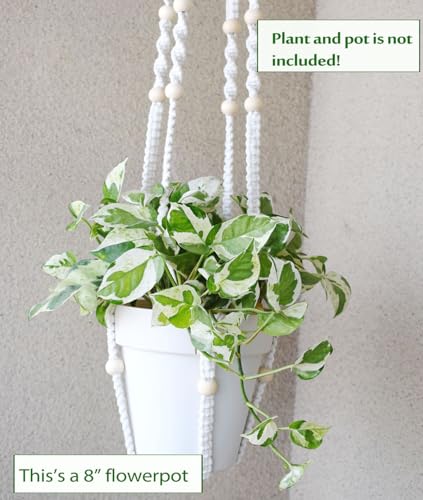 Macrame Plant Hanger Extra Long (52") Indoor Plant Holder with Beads, no Tassel- Long Plant Hanger for Tall Ceiling- Hanging Plant Holder for 6”-14”Pots -(1 Pack)
