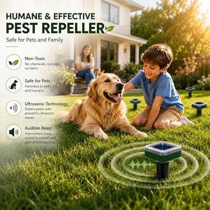 Tirgo Mole Repellent Solar Powered Ultrasonic Snake Repeller for Yard 4 Pcs