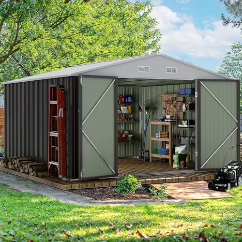 Devoko 10x10 FT Outdoor Storage Shed, Gray - color: Gray, size: 10x10 FT