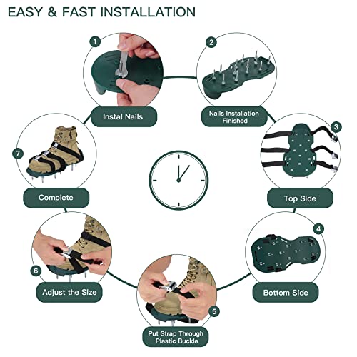 Aeration Shoes for Lawn Aerator Shoes with Metal Buckl, Shoe Spikes for Grass, Heavy Duty Aerating Shoes for Lawn Patio Garden - One Size Fits All