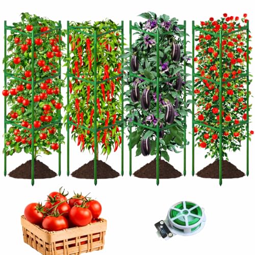 4 Pack Extra Wide Tomato Cages for Garden Up to 47.2'',Tall Metal Plant Supports for Raised Garden Bed, Foldable & Sturdy Steel Stake Cages for Tomato, Eggplant,Pepper, Pea﻿ (4 Pack) - size: 4 Pack