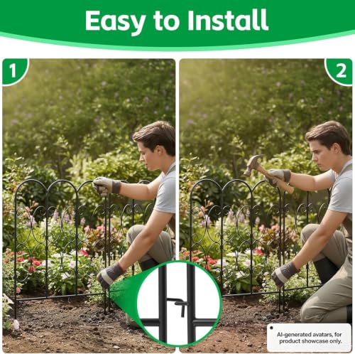 ARIFARO 5 Pack Metal Decorative Garden Fence, 32" H x 22" W, No‑Dig Panels