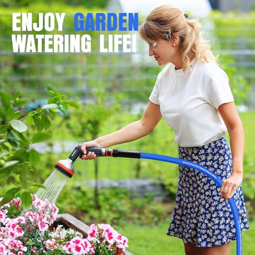 Heavy Duty Garden Hose 25 ft, Non-Expanding Flexible Water Hose, Kink Resistant Lightweight Hybrid Hose, Leakproof Hose Male to Female Fittings - color: Blue, size: 25ft