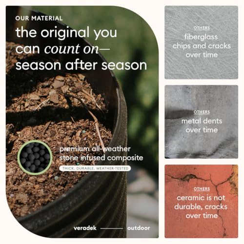 Veradek Mod Series Medium Planter - Round Outdoor Planter with Shelf - color: Black, size: 17 inch