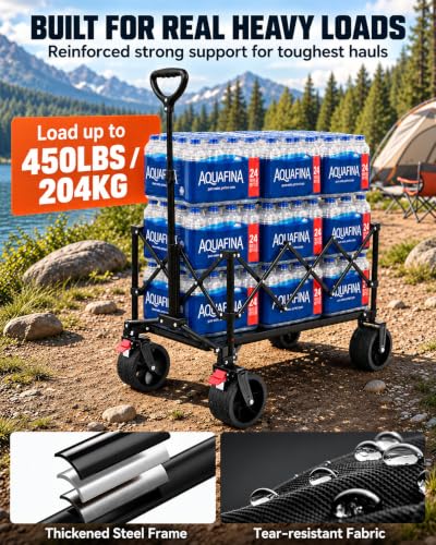Hikenture Foldable Beach Wagon with Big Wheels for Sand, 450 lbs Capacity