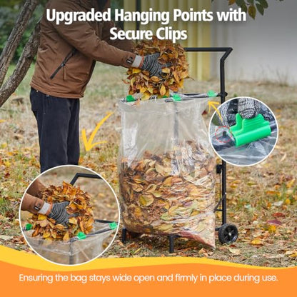 Foldable Leaf Bag Holder, 30-45 Gallon Mobile Trash Bag Stand