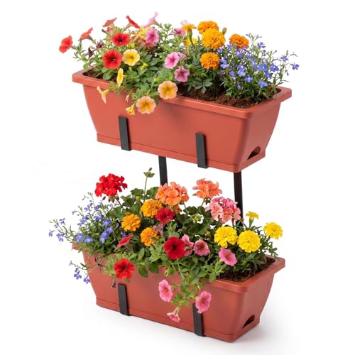 CADUKE Railing Planter Box, Porch Railing planters - color: Red