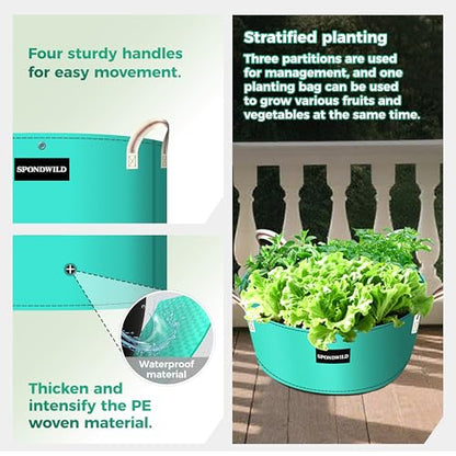 2 Pack 10 Gallon 3 Grids Plant Grow Bags for Vegetables, Flowers - size: 10 gallon