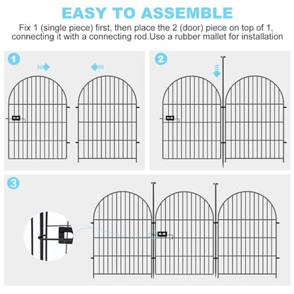 Garden Fence Border, 36 in(H) x17.5 Ft(L) 8 Panels, Tall Garden Animal Barrier Fence with Gate, Dog Fence Outdoor for Yard, Arched Rustproof Metal No Dig Fence, Flower Bed Fencing - size: 36''(H)-8panels-17.5ft(L)