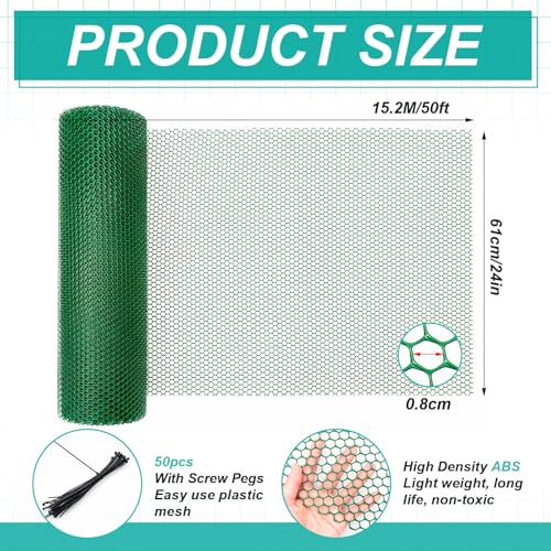Plastic Mesh Fence Roll Black, 24inx50ft, with 50 Zip Ties