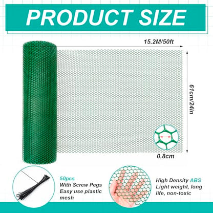 Plastic Mesh Fence Roll Black, 24inx50ft, with 50 Zip Ties