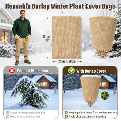 Riare 4 Packs 24 × 40 Inch Large Winter Plant Cover Bags with Drawstring - size: 24 × 40 Inch