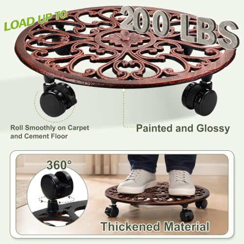 2 Pack 14 In Rolling Plant Stand with Wheels Metal Plant Caddy with Wheels - color: Antique Bronze, size: 14 inch: 2 pcs
