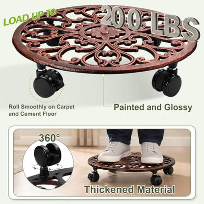 2 Pack 14 In Rolling Plant Stand with Wheels Metal Plant Caddy with Wheels - color: Antique Bronze, size: 14 inch: 2 pcs