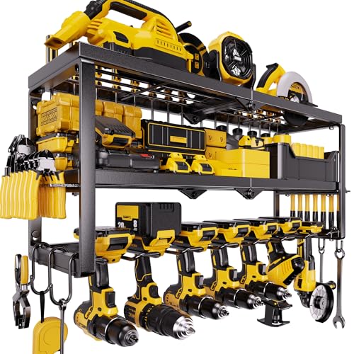 320lbs Power Tool Organizer Wall Mount with Charging Station Shelf - size: 26" 7 Slots