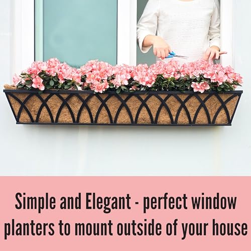 LaLaGreen Wall Planters (4 Pack, 48") Rectangular Black Metal Hanging Window Planter Box with Coco Liner, Flower Basket Plant Holder Attach House Outdoor Deck Railing Garden Patio Porch Balcony Fence - size: 48" (122cm) x 4 pack