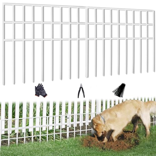 42.5ft(L) x 13in(H) Animal Barrier Fence, 30 Panels No Dig Garden Fence for Dog Rabbit, Rustproof Anti Digging Barrier, Garden Edging Border Ground Defense for Outdoor, Yard, Patio, White - color: White, size: 30 Panels, 42.5ft(L) x 13in(H)