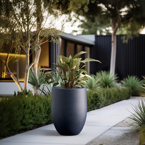 Kante Large Round Bullet Dusty Blue Concrete Planter 21.7" Tall, Outdoor - color: Antique Blue