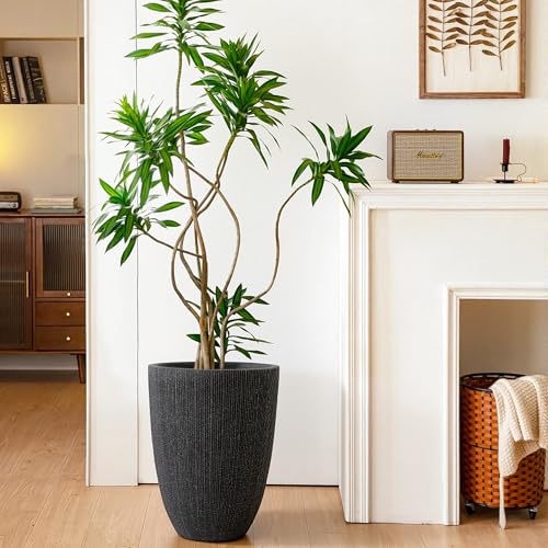 2-Pack 19" Black Resin Tall Round Planters with Fluted Texture - color: 19"h-black Fluted
