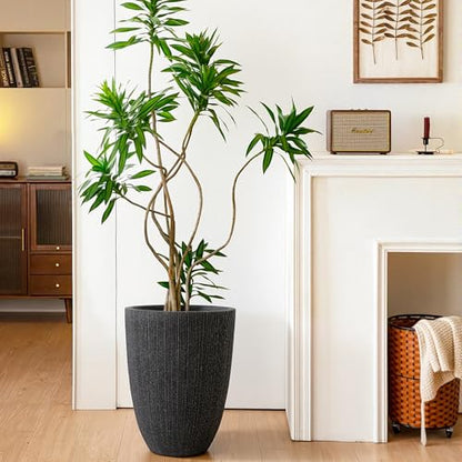 19" Black Concrete-Look Resin Tall Planters with Fluted Texture - color: 19"h-mediterranean Black