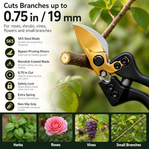 8" SK5 Bypass Pruning Shears, Hand Pruners and Garden Clippers