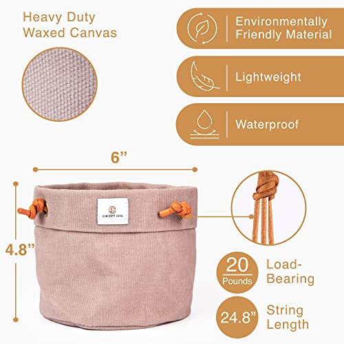 Large Waxed Canvas Handmade Hanging Planter for Indoor/Outdoor Plants, Hanging Basket Plant Holder Stone Gray with Hook - color: Stone Gray, size: 6 Inch