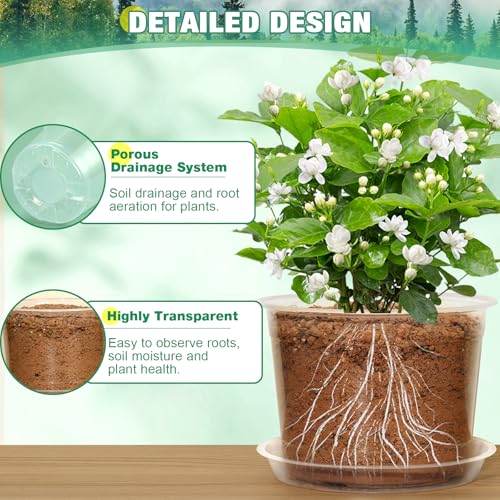 RAOOKIF 10/8/6/5 Inch Clear Nursery Pots with Drainage Hole, 16 Pack Large Nursery Pots for Plants for Indoor Outdoor, Plastic Clear Plant Pots for Flowers, Seedings, Succulents, Vegetables - size: 5/6/8/10 inch-no tray-16pcs