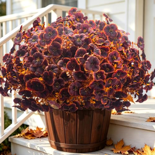 16 UV Resistant Pansy Faux Flowers Artificial Fall Flowers Outdoor Decor - color: Caramel Color