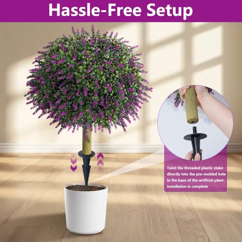 HyeFlora 26'' Artificial Topiary Ball Trees with Lavender 2 Pack (Fuchsia) - color: Ball Shaped-fuchsia