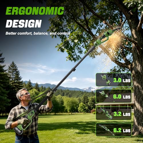 J-KU 4-in-1 Electric Pole Saw & Pruning Shears Combo, 8" & 6" Mini Chainsaw - color: Olive Green