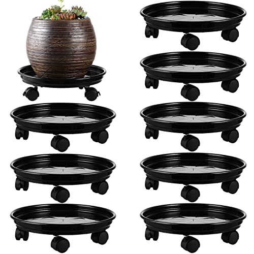 8 Packs Plastic Plant Caddy with Wheels 12” Heavy-Duty Rolling Plant Stand with Wheels Plant Dolly with Casters for Indoor and Outdoor Plant Roller Base Plant Saucer Mover, Black - color: Black, size: 12" - 8 packs