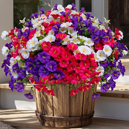 AXYLEX Artificial Morning Glory Outdoor, 16 Bundles Fake Flowers (Multi) - color: Multi16pcs - White+red Pink+purple