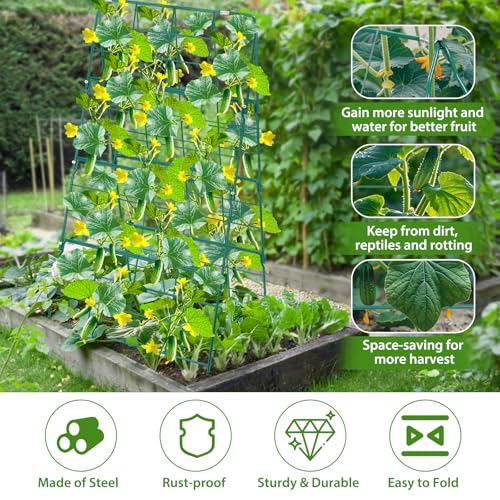 17 x 42 Inch Garden Trellis for Raised Beds Foldable Climbing Plant Support Cucumber Trellis Outdoor A-Frame Metal Vegetable Trellis with Garden Supplies for Grape Tomato Peas Flower - size: 17 x 42 Inch