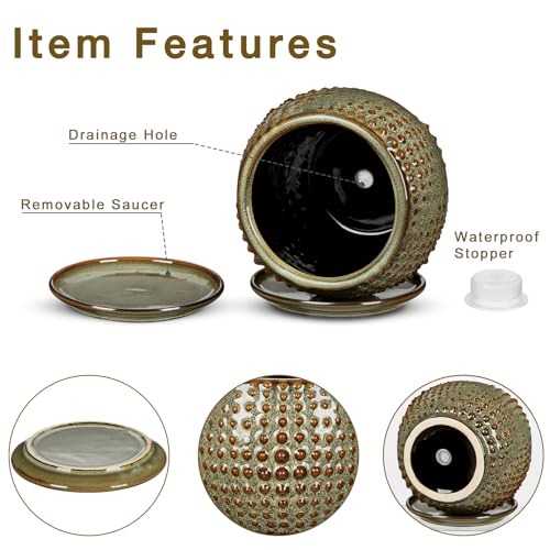 Oairse Ceramic Pot for Indoor Plants, 7 inch Plant Pot with Drainage Hole and Saucer Decorative Brown Planter with Saucer Indoor Outdoor Flower Pots for Succulent Snake Plant Pothos Orchid - color: Brown Grey
