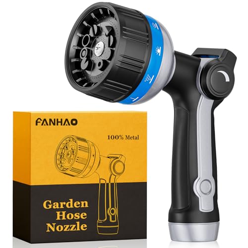 FANHAO Metal Thumb Control Water Hose Nozzle Heavy Duty, 10 Spray Patterns - color: Blue