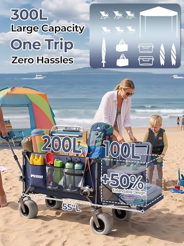 Heavy Duty Beach Wagon with 58" Expandable Tailgate, 300L, for Sand - color: 9"blue