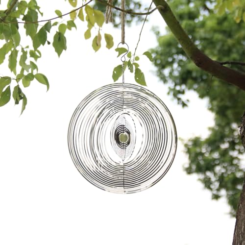 Phuryllic Wind Spinners Outdoor, Garden Decor, Bird Deterrents for Outside, 3D Metal Yard Decorations for Patio & Porch, Unique Gardening Gifts for Women & Moms - 10in Round Shape - color: 1pc 10in Silver Round Shape