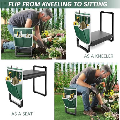 Garden Kneeler and Seat, 10.2" Wider Heavy Duty Thick for Kneeling and Seat - color: Black
