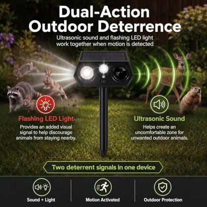 Solar Deer Repellent Outdoor, Motion Activated Animal Deterrent, 4 Pack