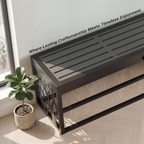 37" Outdoor Storage Bench, HDPE Seat, Steel Frame, Tree - style: small - Tree of Life