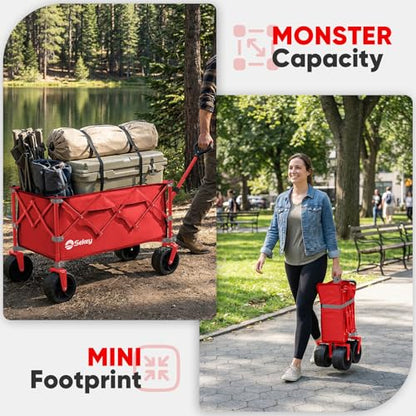 Sekey 250L Beach Wagon, 400 lb Capacity, Foldable, All-Terrain Wheels - color: Red