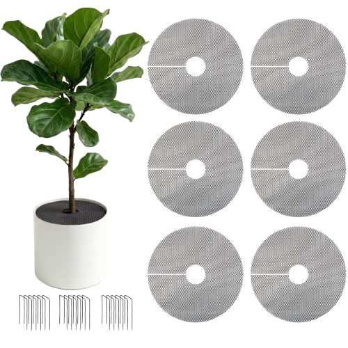 6 Pack 11.8" Cuttable Plant Pot Grids with 18 Stakes, Soil Cover & Cat & Animal Digging Stopper for Indoor Outdoor Garden Plants - size: 6 Pcs 11.8" Round