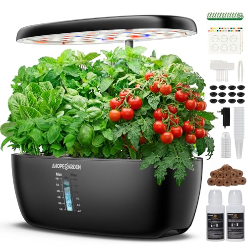 Ahopegarden Hydroponics Growing System: 12 Pods Indoor Herb Garden with LED - color: Matte Black