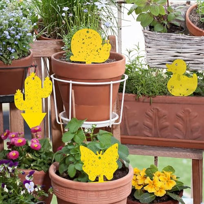 Gideal 24-Pack Dual-Sided Yellow Sticky Traps for Indoor/Outdoor Use, Gnat Trap for Flying Plant Insect Such as Fungus Gnats, Whiteflies, Aphids, Fruit Fly, Leafminers, etc - Cute Shapes - size: 24 Pack