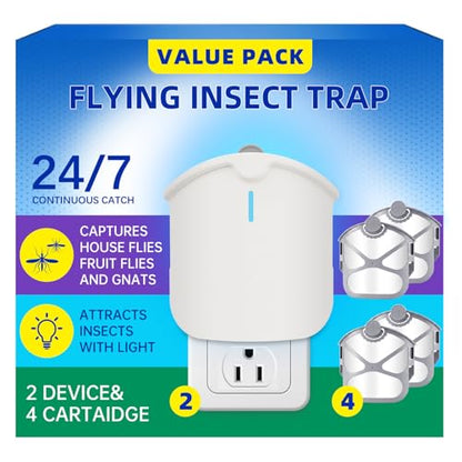 2 Plant Flying Insect Trap & 4 Cartridges - Compatible with M577 Refill - style: 2 Device & 4 Cartridges
