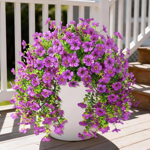 Artificial Fake Flowers Plants for Outdoor UV Resistant Summer Decoration - color: Purple