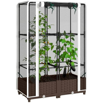 Outsunny Raised Garden Bed with Trellis 46.5" Tomato Cage Crop Cage White